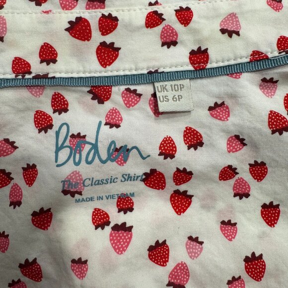 Boden Classic Button-Up Shirt with Unique Strawberry Print | Petite - Picture 6 of 7